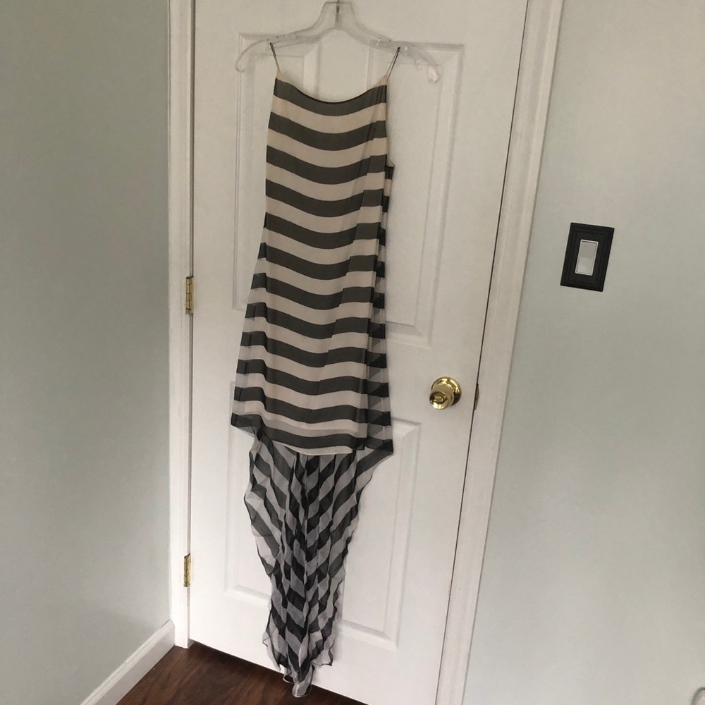 Lawrence Steele High Low Stripe Silk Dress